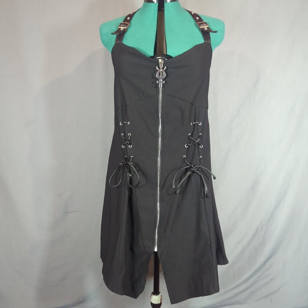 KILLSTAR Black Gothic Lace-Up Zip Dress